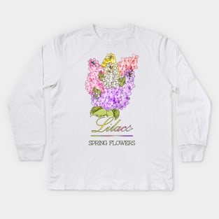 Spring Flowers Lilacs-Gifts with printed flowers-Spring flower t-shirt-Floral shirt-Vintage Lilacs Kids Long Sleeve T-Shirt